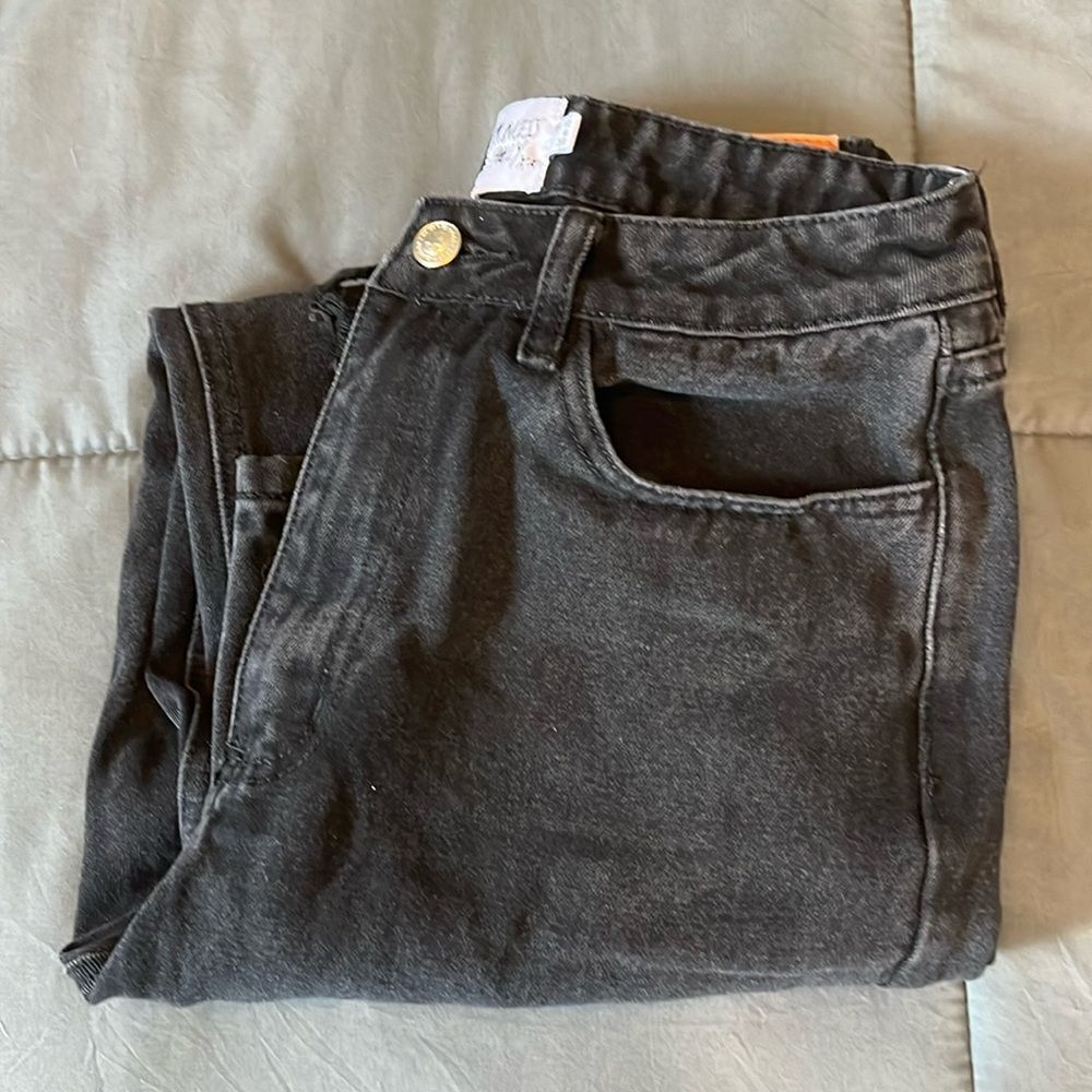 Princess Polly High Rise Distressed Straight Leg Jeans Black Size 6